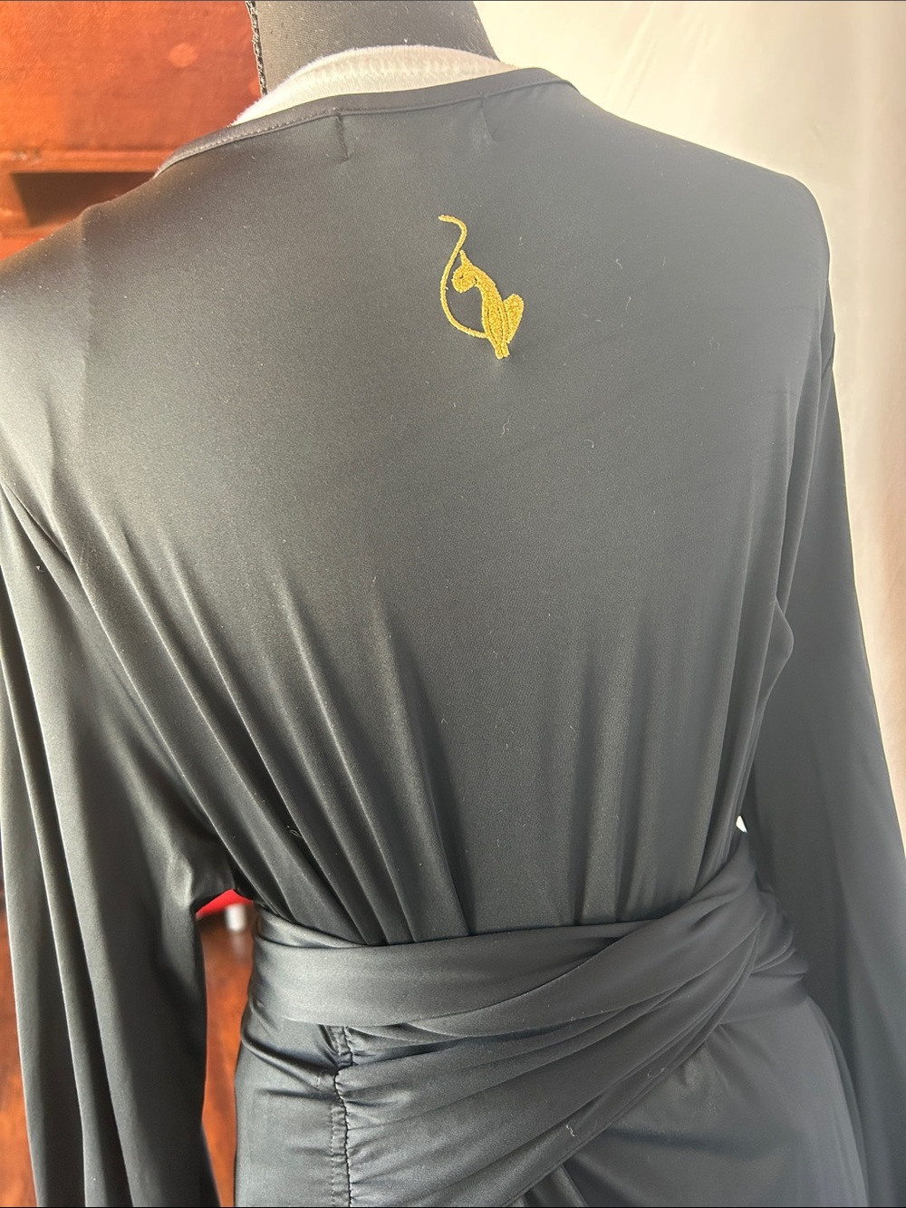 Baby Phat Black Robe with Gold Cat Embroidery
